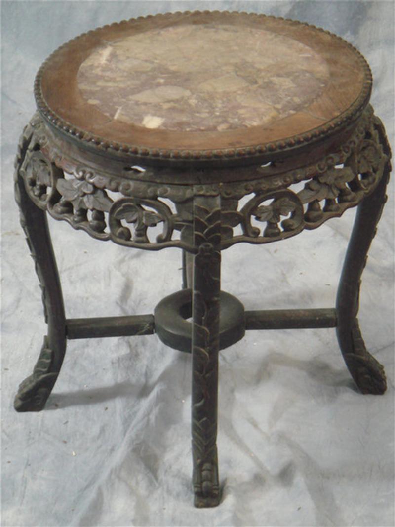 Appraisal: Carved Rosewood Chinese marble top taboret h d Estimate -