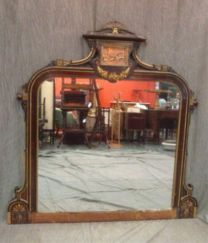 Appraisal: Victorian Black Lacquer and Bronze Mounted Mirror Probably the top