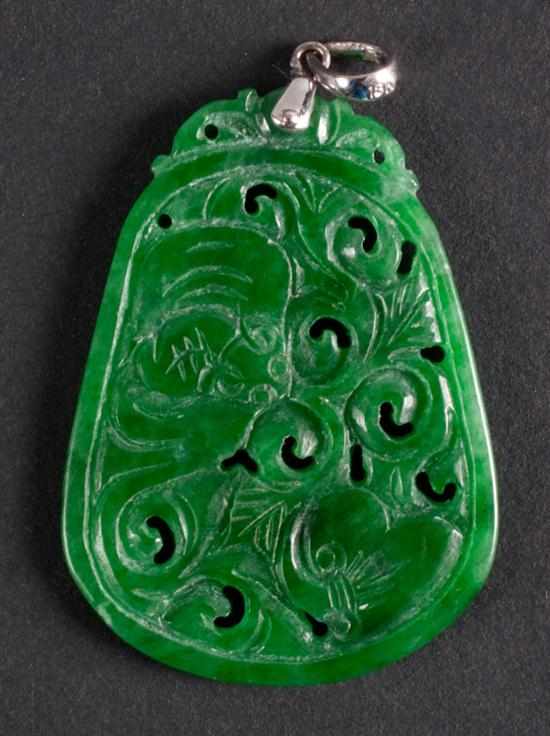 Appraisal: Chinese carved jade pendant with K gold suspension loop Estimate