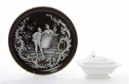 Appraisal: A Mary Gregory Style Enamel Charger depicting a courting couple