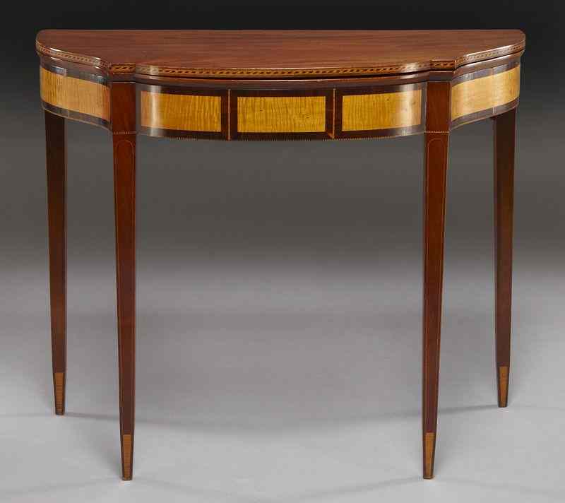 Appraisal: American Federal serpentine front tea table mahogany with top edge