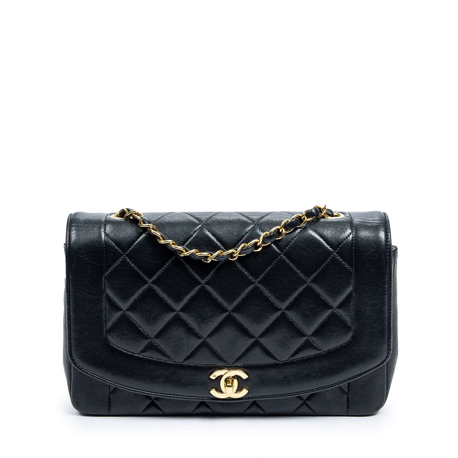 Appraisal: A SMALL CHANEL DIANA FLAP A black lambskin leather small