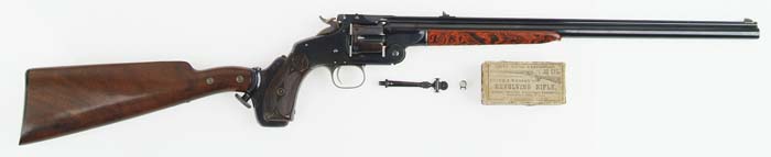 Appraisal: VERY RARE CASED SMITH AND WESSON REVOLVING RIFLE Cal SN