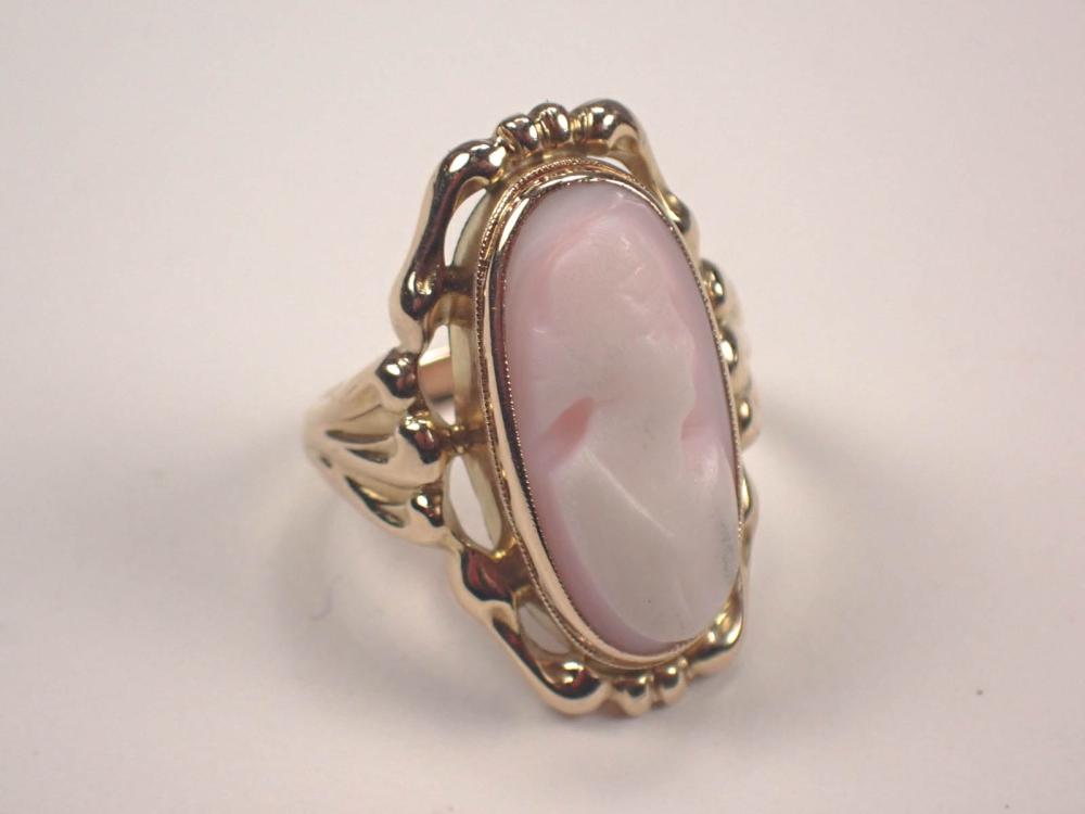 Appraisal: CAMEO AND TEN KARAT YELLOW GOLD RING bezel set with