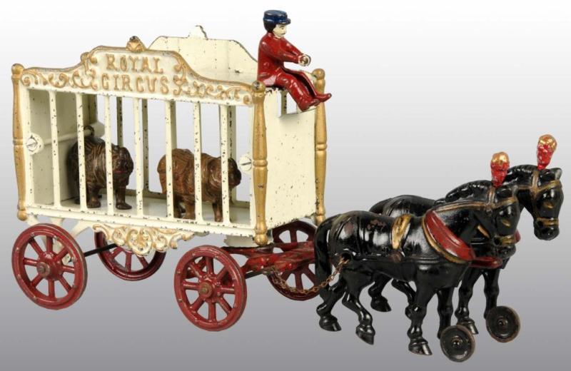 Appraisal: Cast Iron -Horse Royal Circus Cage Wagon Toy Description Includes