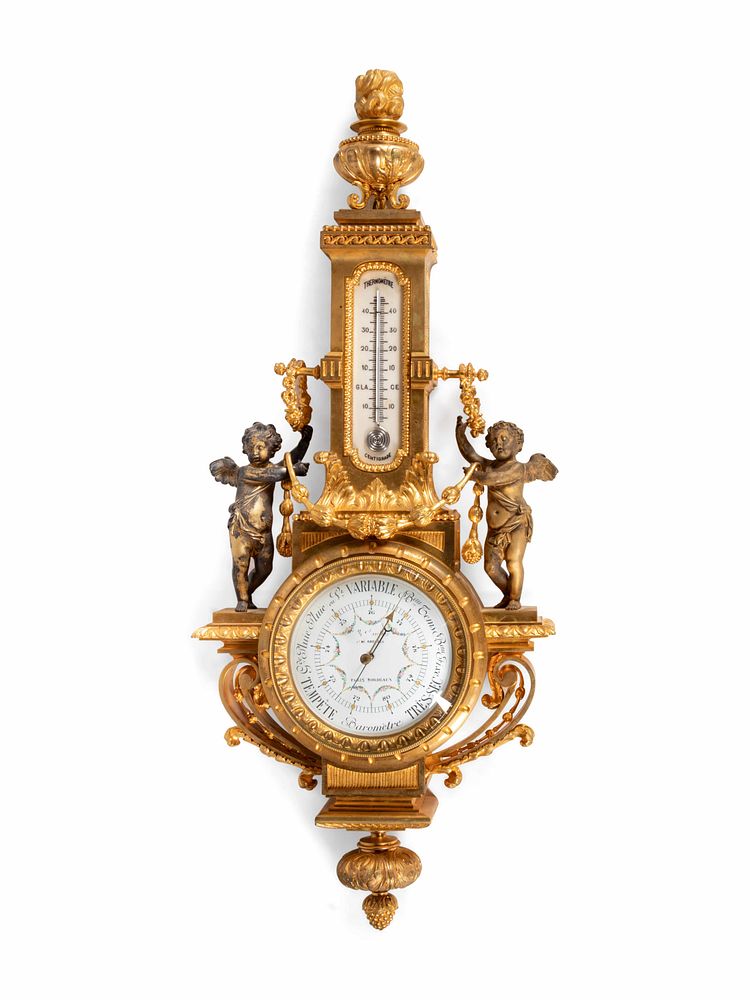 Appraisal: A Louis XVI Style Gilt Bronze Barometer and Thermometer A