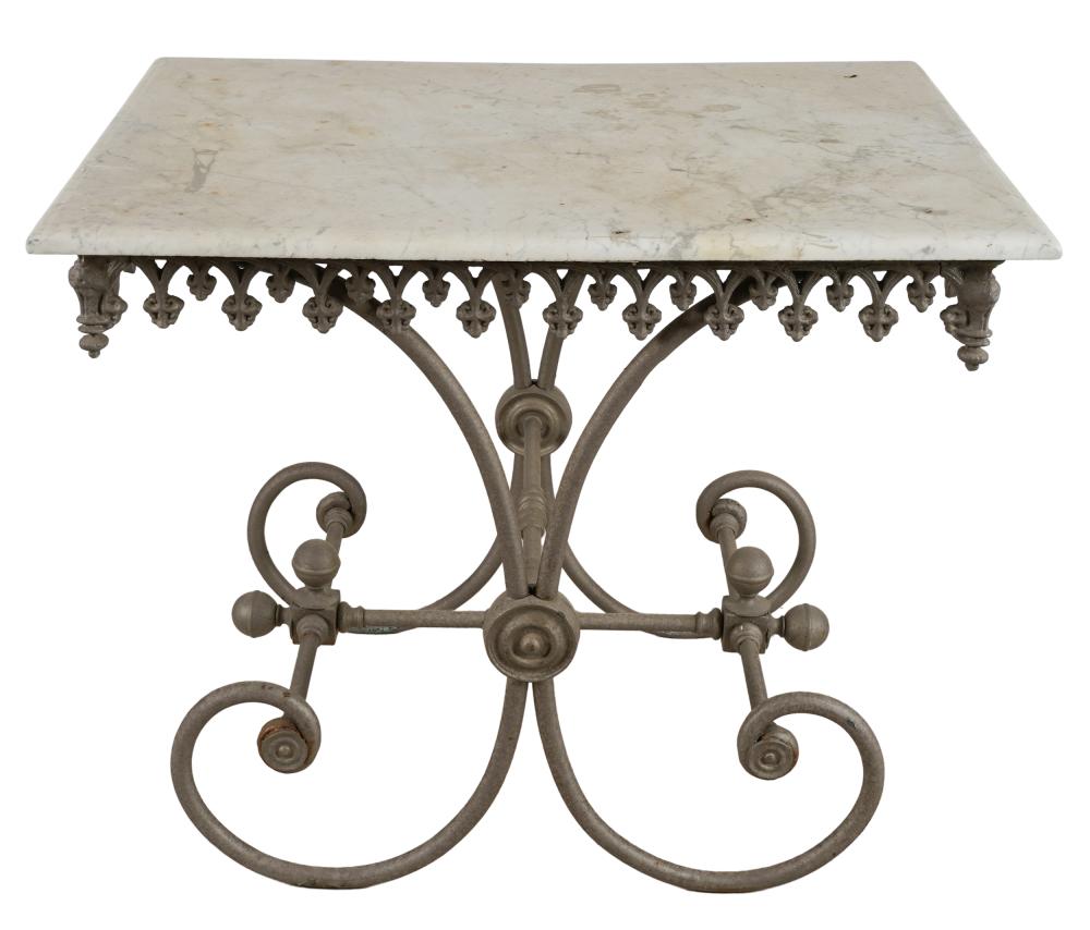 Appraisal: FRENCH MARBLE-TOP PASTRY TABLEon a metal base inches wide inches