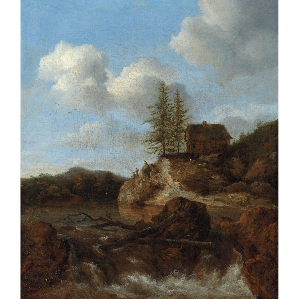 Appraisal: Attributed to Jacob van Ruisdael A Scandinavian Landscape with Figures