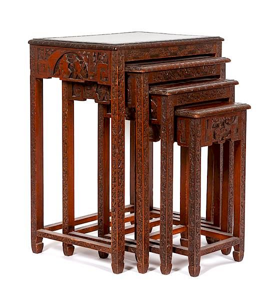 Appraisal: A Set of Four Nesting Tables Height of largest x