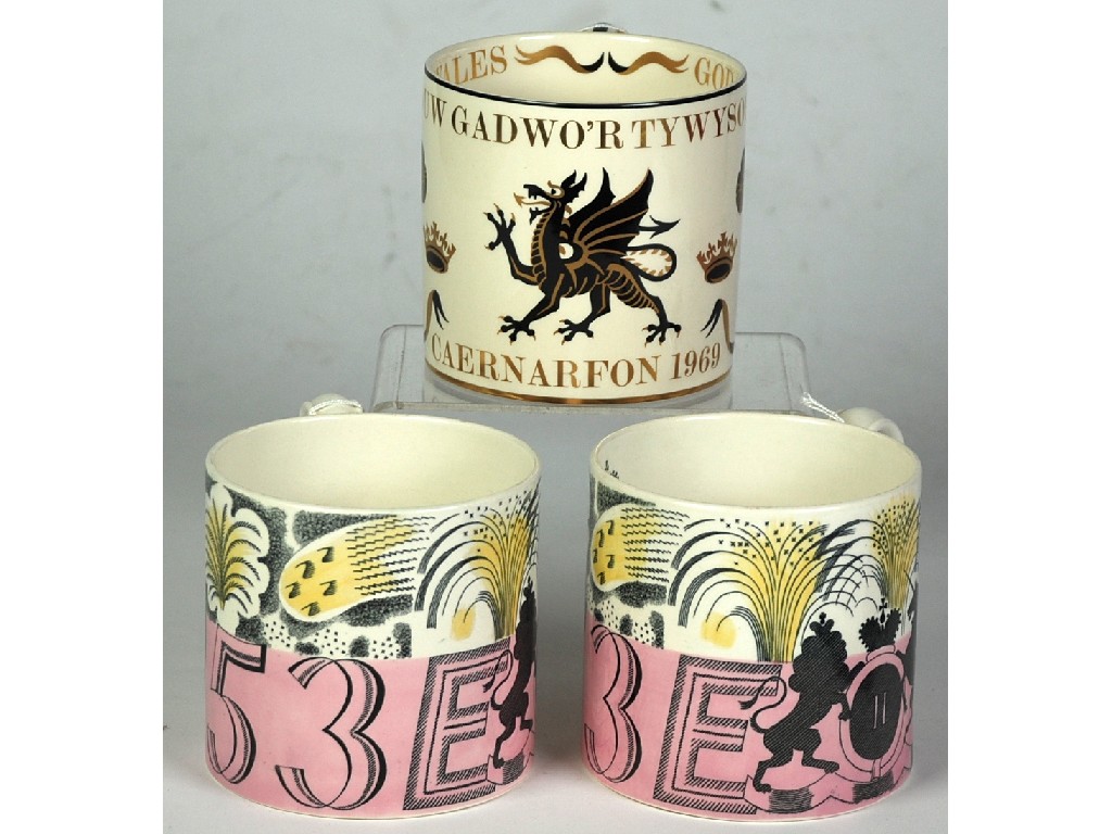 Appraisal: TWO WEDGWOOD ERIC RAVILIOUS DESIGNED POTTERY PINT MUGS to commemorate