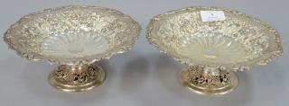 Appraisal: Pair of sterling silver rococo reticulated compotes ht in dia