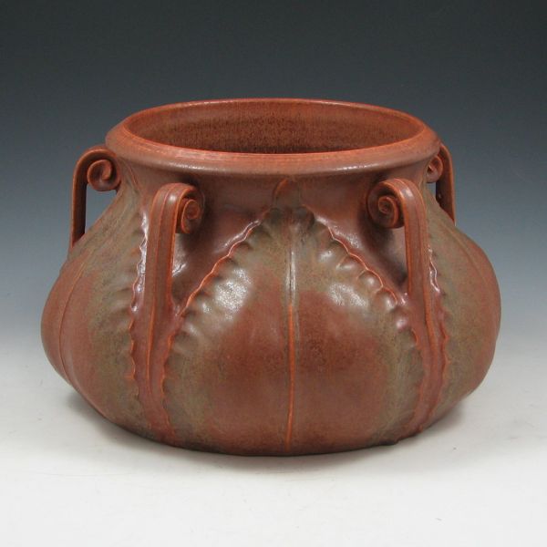 Appraisal: Ephraim Fiddlehead Jardiniere in matte brown with green highlights from