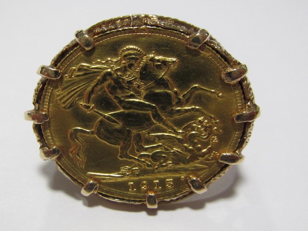 Appraisal: George V sovereign dated in ct gold ring mount Approximately