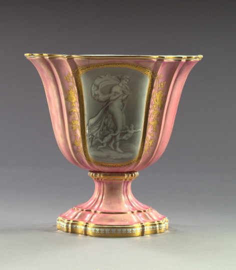 Appraisal: Large English Richly Gilded Rose Pompadour-Ground Porcelain Footed Flared and