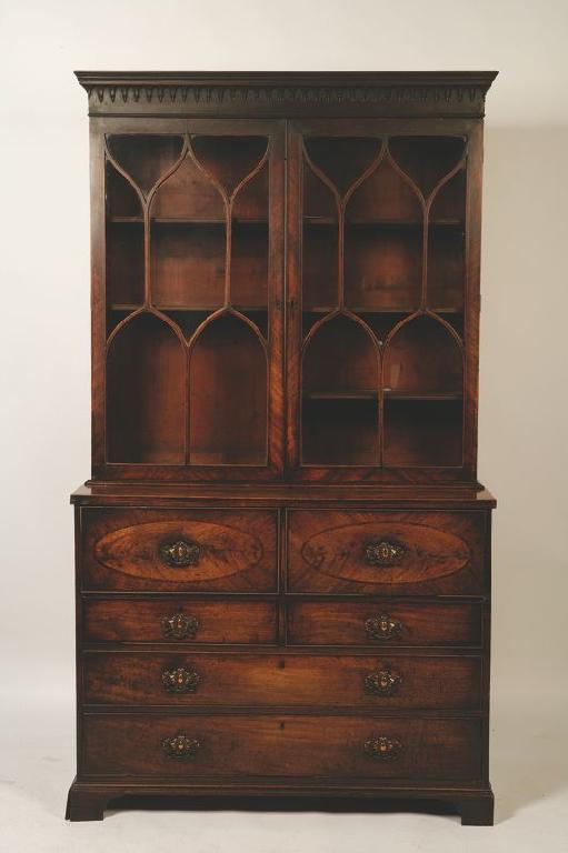 Appraisal: A GEORGE III MAHOGANY SECRETAIRE BOOKCASE the upper section with