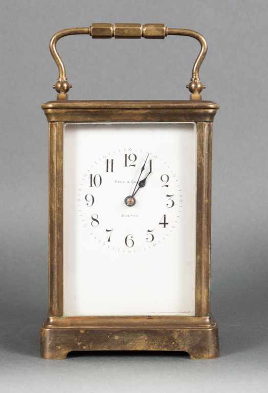 Appraisal: French brass and beveled glass carriage clock late th century