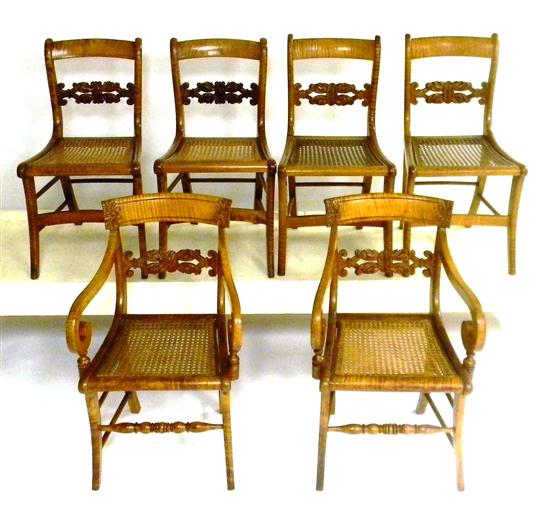 Appraisal: Early th C set of six figured maple chairs c