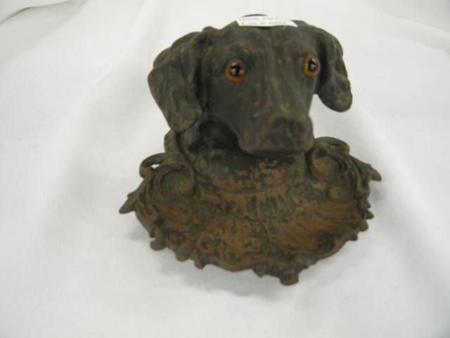 Appraisal: Victorian Figural Cast Iron Inkwell of a dog glass eyes