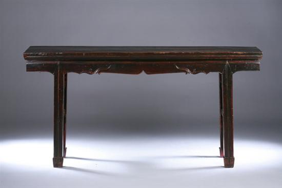 Appraisal: CHINESE BLACK LACQUERED ELM WOOD TABLE mid Qing Dynasty circa