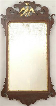 Appraisal: Chippendale Mahogany and Parcel-Gilt Wall Mirror with Phoenix Crest x