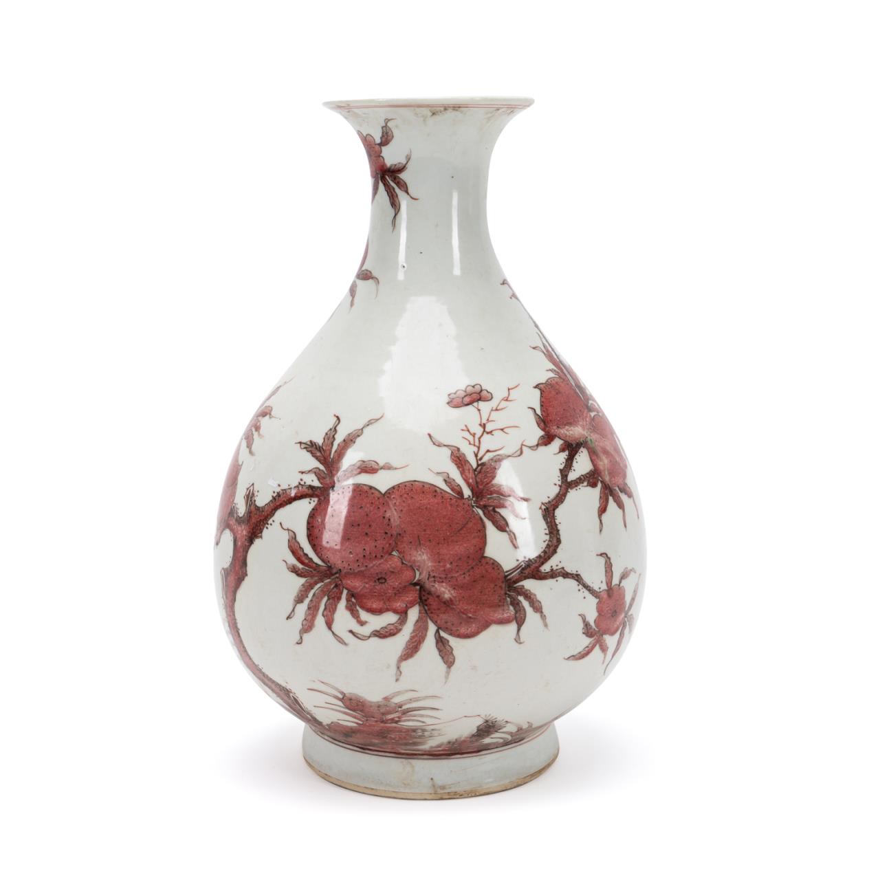 Appraisal: CHINESE IRON RED PEACH AND BAT VASE Chinese iron red