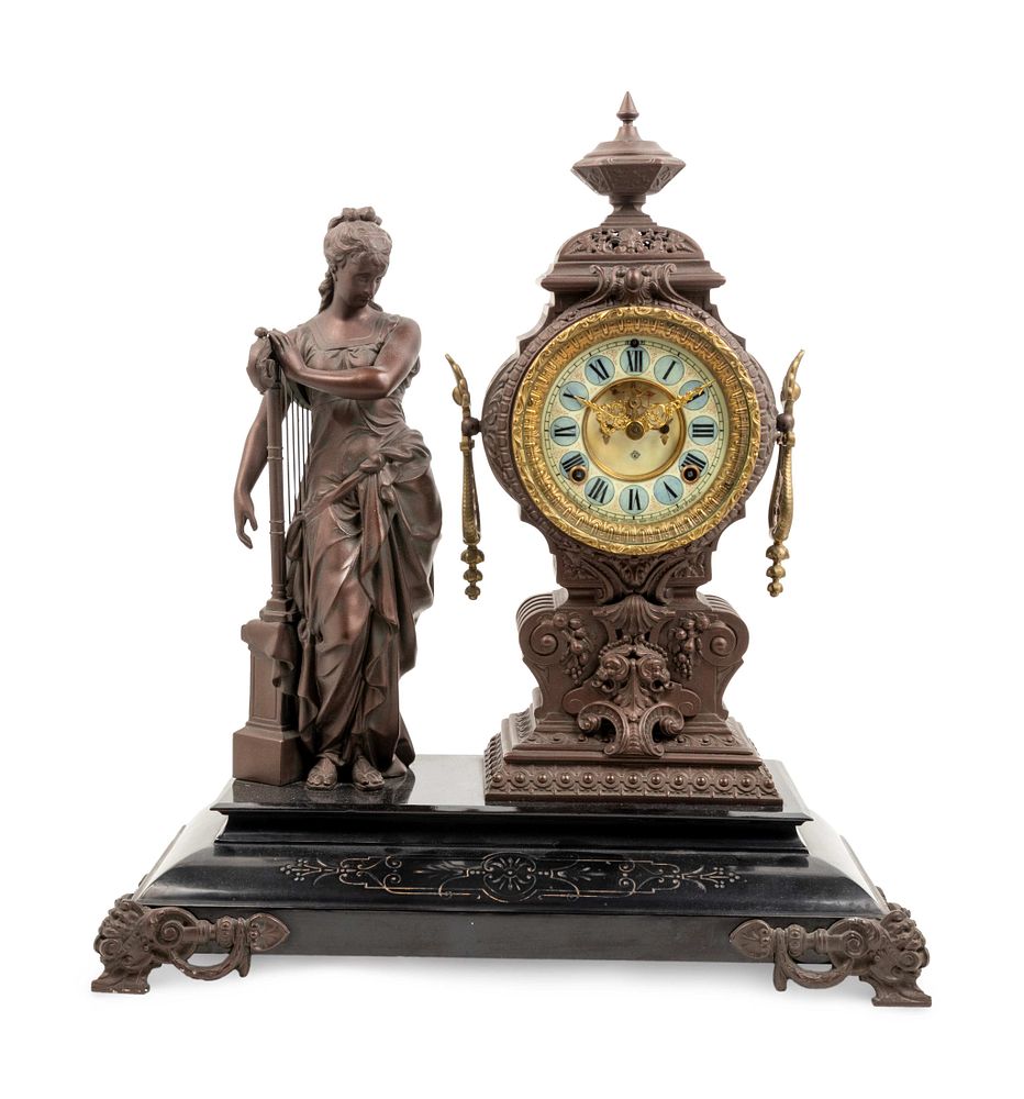 Appraisal: An Ansonia Music Patinated-Metal Mantel Clock An Ansonia Music Patinated-Metal