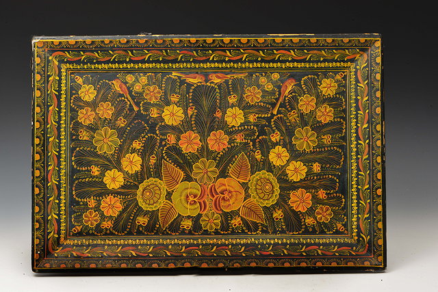 Appraisal: AN OLD RECTANGULAR LAQUERED TRAY painted with birds and flowers