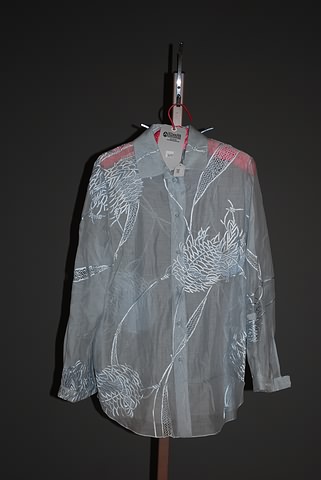 Appraisal: CHADO blue silk embroidered sheer long sleeve over shirt Size