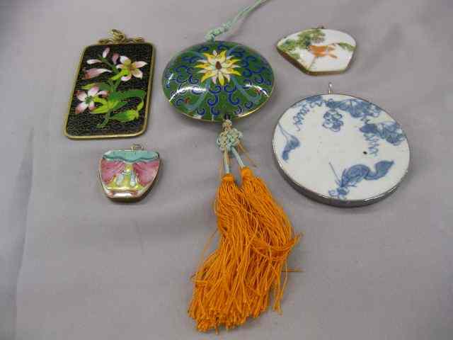 Appraisal: Lot or Oriental Jewelry porcelain pendants in sterling silver cloisonne