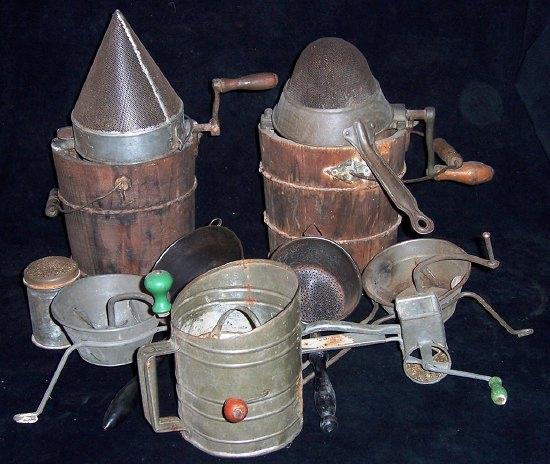 Appraisal: A quantity of sieves and other jam making equipment