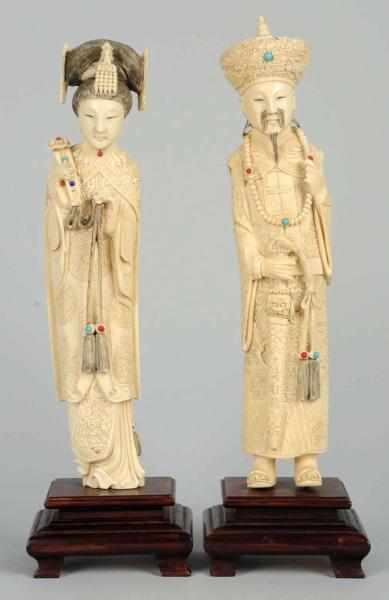 Appraisal: Lot of Japanese Ivory Figures Carved and polychromed figures One