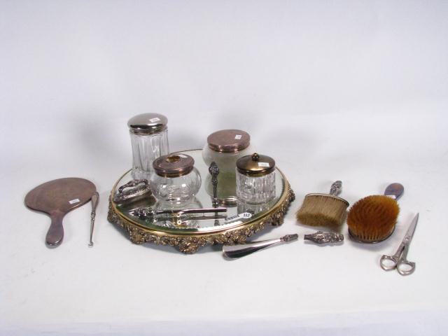 Appraisal: Various silver and silver plate lidded glass dresser top items