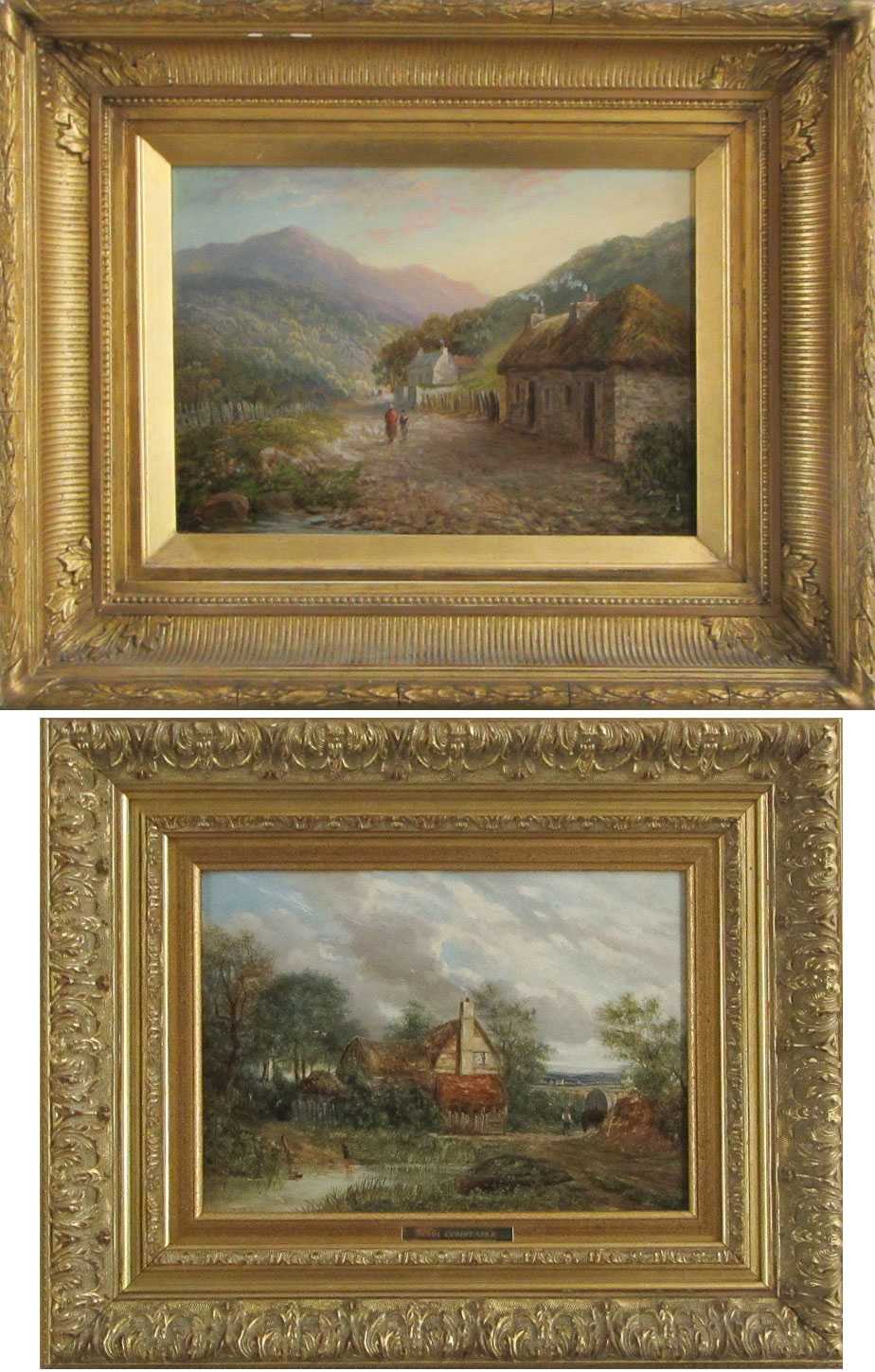 Appraisal: TWO BRITISH SCHOOL OIL PAINTINGS rural cottage scenes oil on