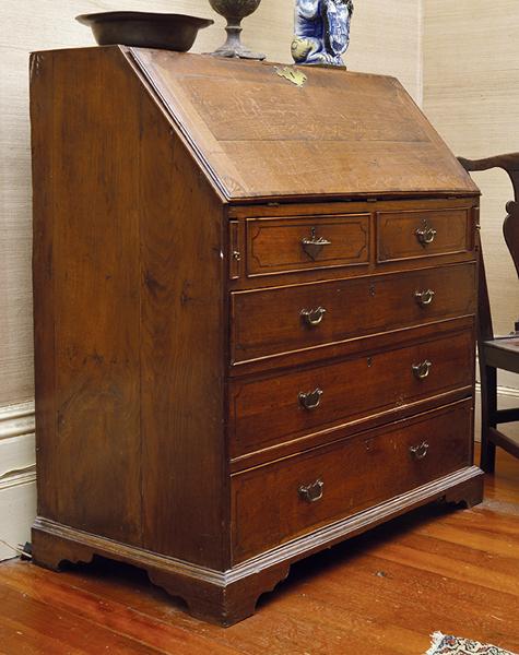 Appraisal: A GEORGE III OAK DROP FRONT BUREAU