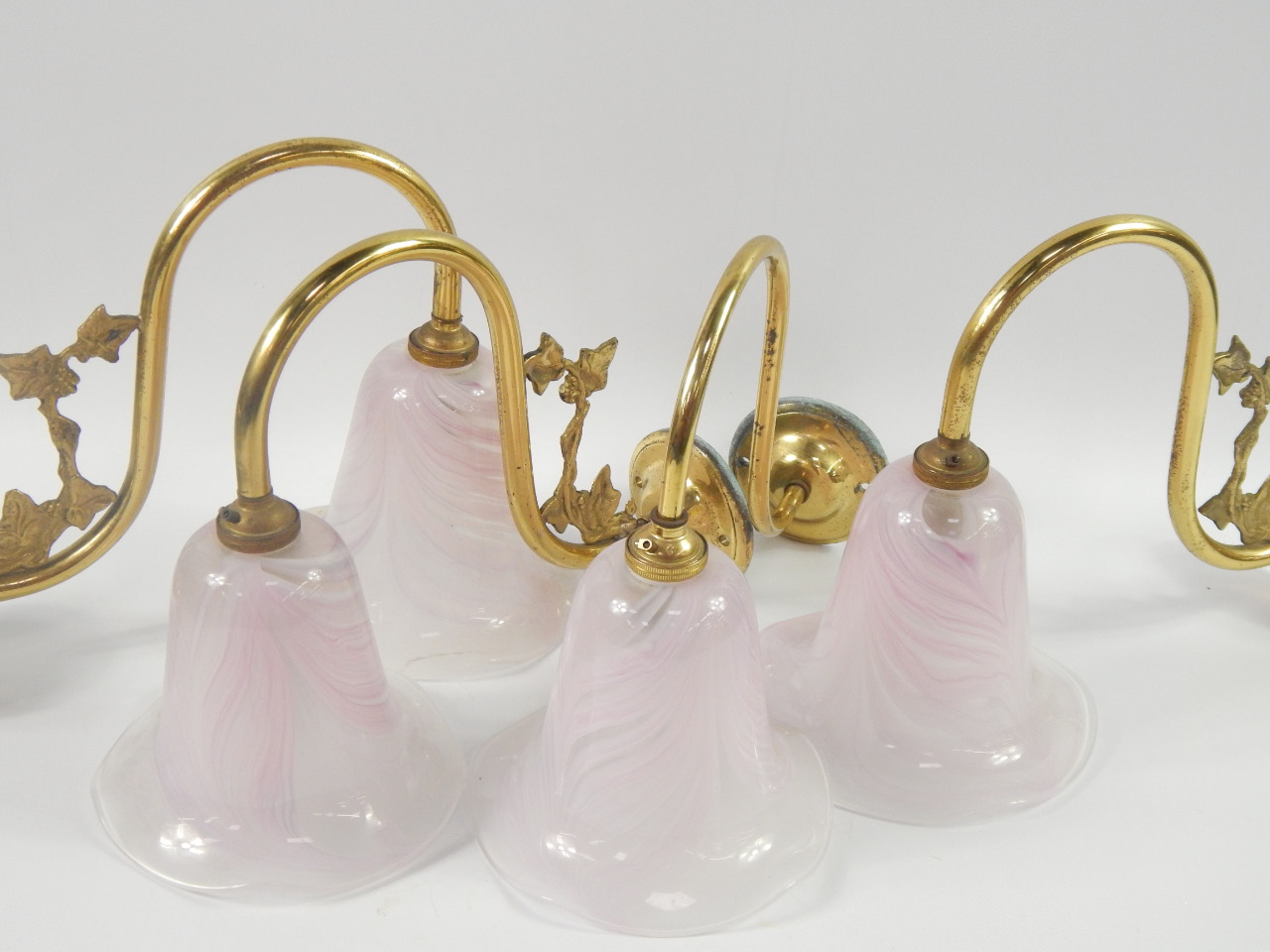 Appraisal: Four Victorian style brass wall lamps with pink and white