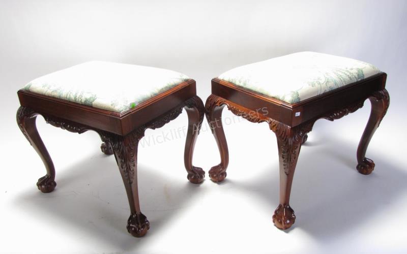 Appraisal: Pair of Chippendale period-style mahogany vanity benches with upholstered seat