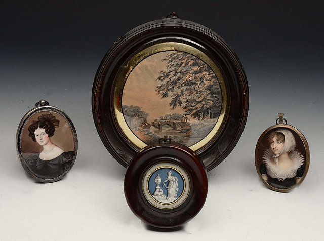 Appraisal: A TH CENTURY OVAL MINIATURE PORTRAIT ON CARD of a