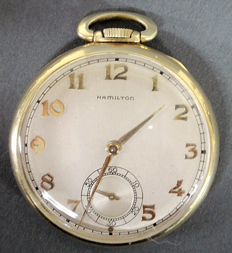 Appraisal: Open face k gold pocket watch by Hamilton outside case