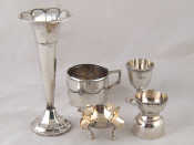 Appraisal: Silver A trumpet vase Sheffield an ashtray Mappin and Webb