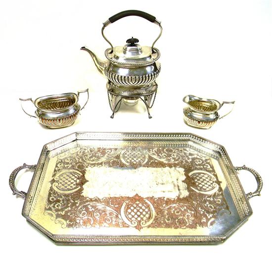 Appraisal: English silver on copper teaset four pieces including teapot with