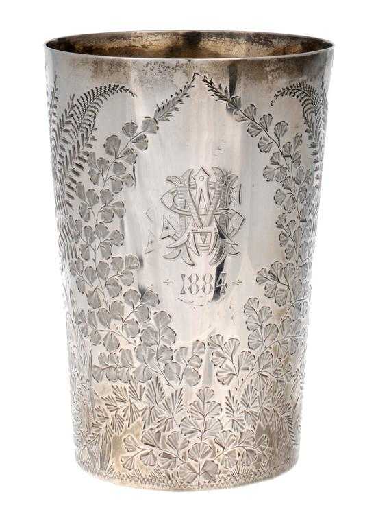 Appraisal: A VICTORIAN BEAKER engraved with ferns cm h by Charles