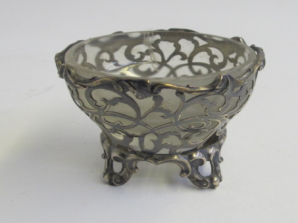 Appraisal: Victorian silver bowl with pierced decoration and opalescent glass liner