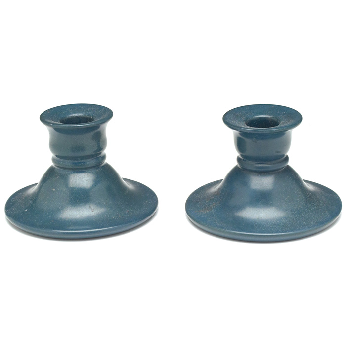 Appraisal: Marblehead candlesticks pair blue matte marked w x h