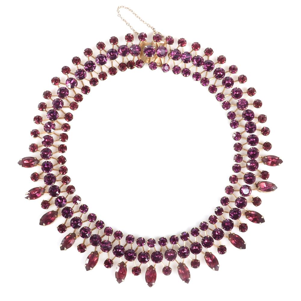 Appraisal: EISENBERG AMETHYST CRYSTAL CHOKER NECKLACE WITH GOLD CROSSHATCH FRAMEWORK AND