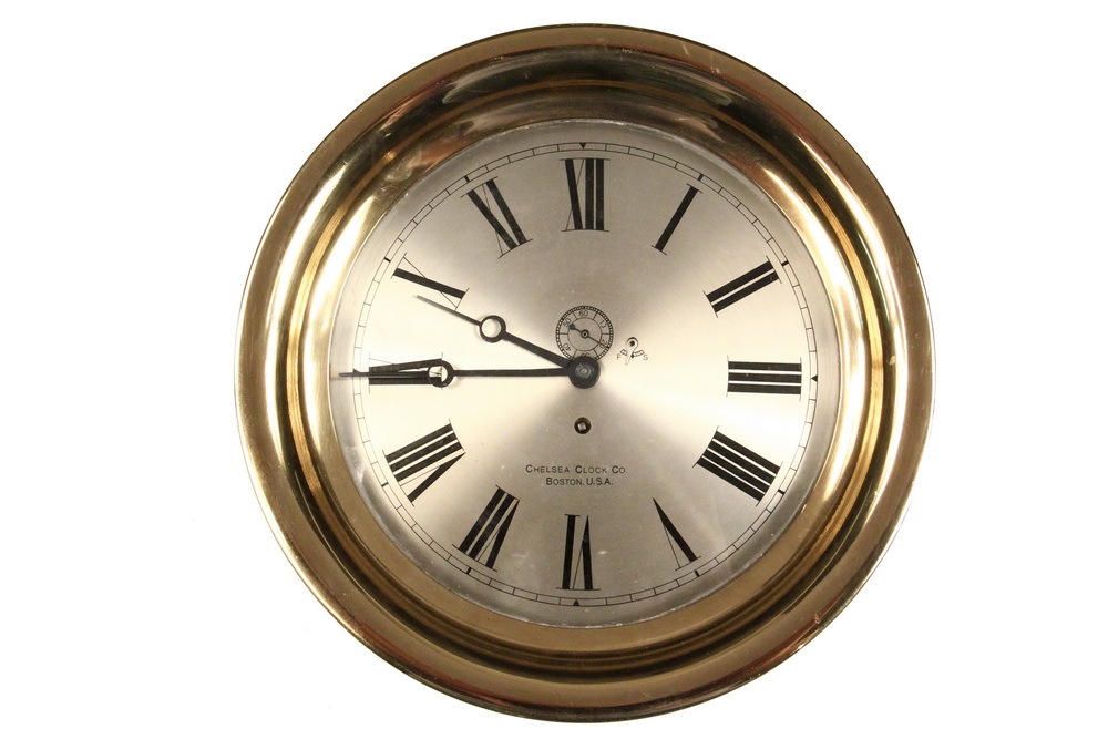 Appraisal: SHIP'S CLOCK - Brass Cased Bulwark Mount Clock marked on