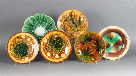 Appraisal: Six assorted English and Continental Majolica leaf-molded plates th century