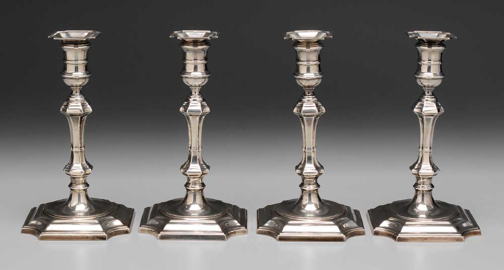 Appraisal: Set of Four Sterling Candlesticks American th century baluster form