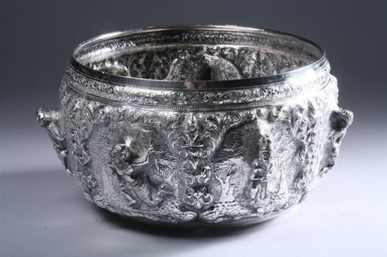 Appraisal: THAI OR BURMESE STERLING BOWL Repousse with figures in high