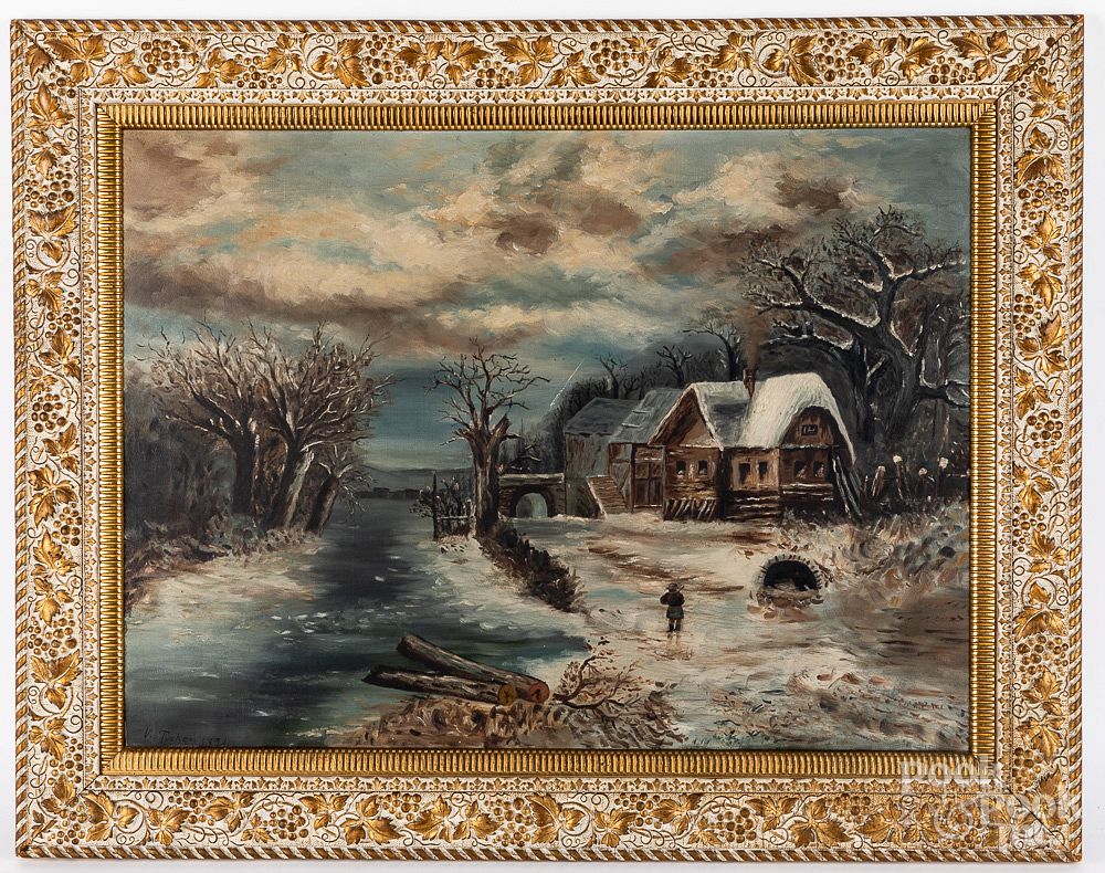 Appraisal: American oil on canvas winter landscape American oil on canvas