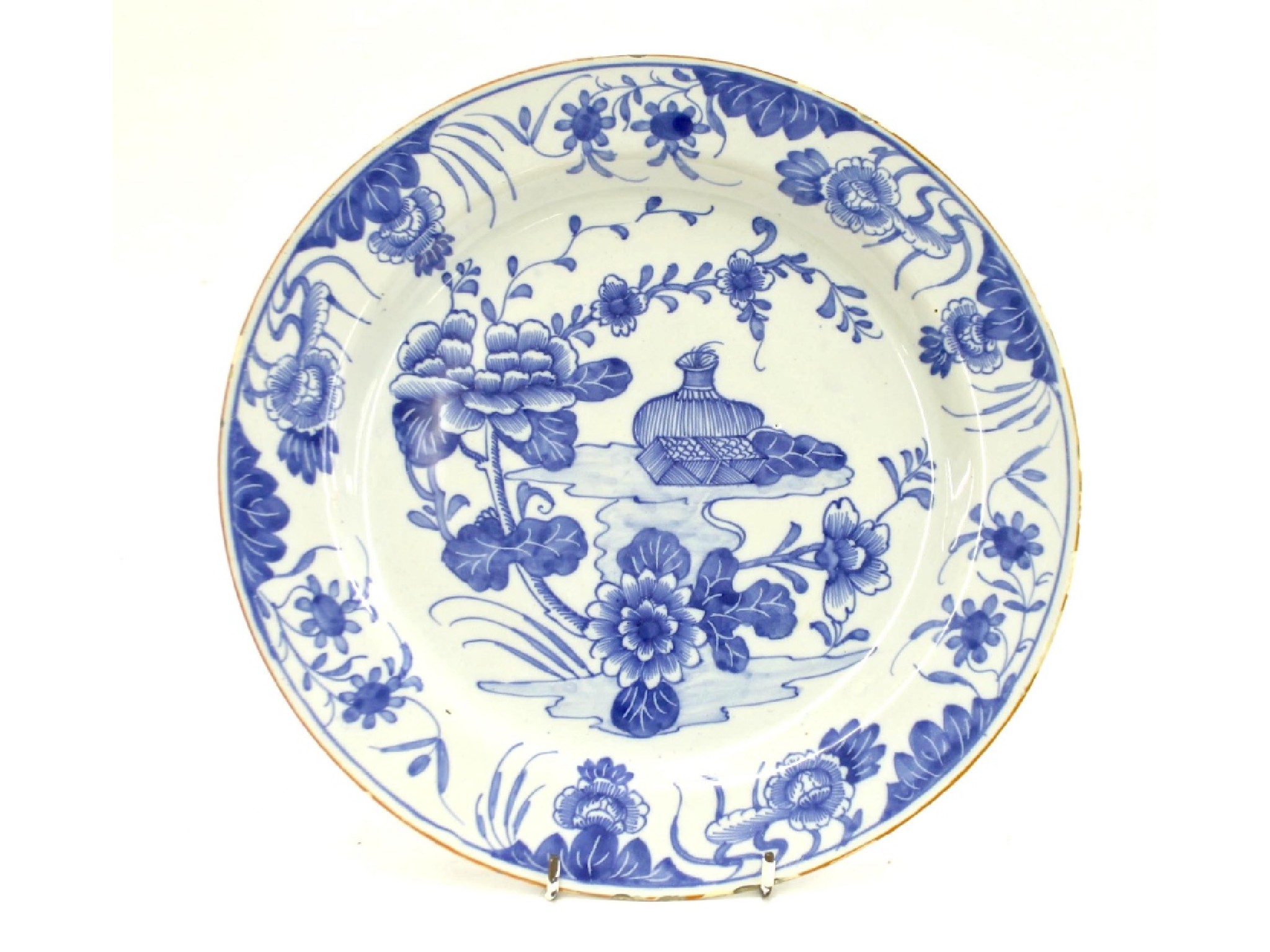 Appraisal: Antique blue and white Delft plate decorated in the Chinese